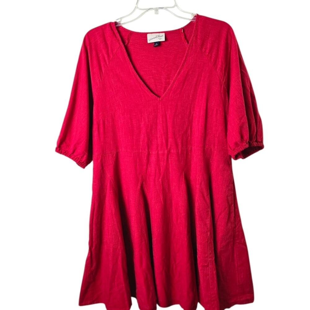 Universal Thread Red Casual Shift Dress Women’s Cottagecore Puff Sleeve V Neck M